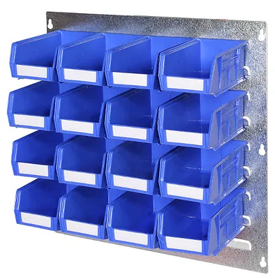 Garage Workshop Louvre Panel Parts Bin Kit 4 - Steel With 16 Plastic Bins Boxes • £43.99