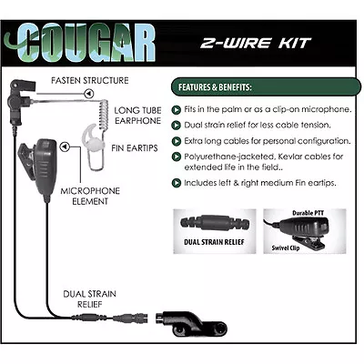 Earphone Connection COUGAR Quick Release Headset For Vertex VX Radios (See List) • $94.19