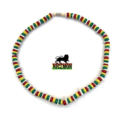 $14.99 • Buy Shell Necklace Rasta Colors Beads Choker Screw Clasp Hawaii Jamaica 18 /46 Cm