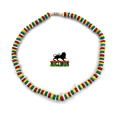 $14.99 • Buy Shell Necklace Rasta Colors Beads Choker Screw Clasp Hawaii Jamaica 18 /46 Cm