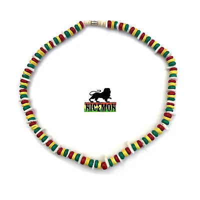 Shell Necklace Rasta Colors Beads Choker Screw Clasp Hawaii Jamaica 18 /46 Cm • $15.99