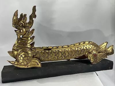 Antique Chinese Late Qing Dynasty Gold Gilt Hand Carved Wood Dragon • $479.97