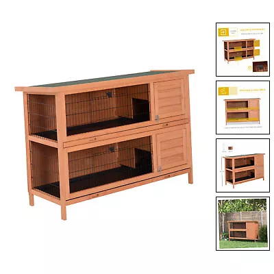Rabbit Hutch For Two Rabbits Outdoor Guinea Pig Cage W/ Removable Tra...[ORANGE] • £140.49