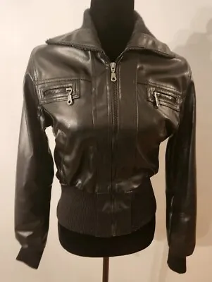 Max Azria Miley Cyrus Junior's Black Faux Leather Moto Jacket Size L • $11.75