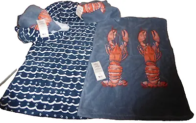 6 X LOBSTER & WAVES NAUTICAL Guest Towels Tea Towels Hand Towels 40x60 Cm NEW • £37.99