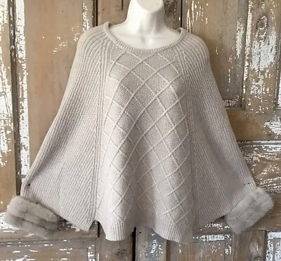 Max And Moi Pullover Sweater Cashmere Wool With Mink Fur Trim Beige Batwing • $245