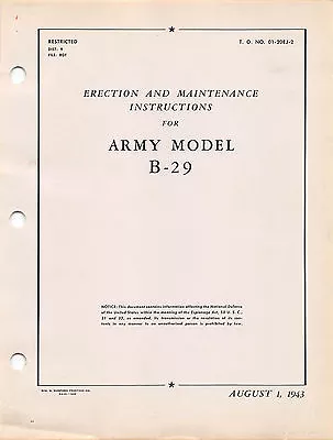 B-29 Erection And Maintenance Manual 1943 Flight Manual World War II Book (CD) • $44.99