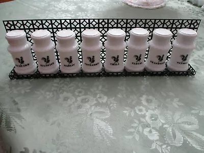 Vtg. Hazel Atlas Set Of 8 Milk Glass Rooster Spice Set W/ Metal Shelf • $29.99