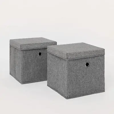 OHS Pack Of Fabric Storage Boxes With Lid Foldable Tidy Square Cube Organiser • £12.49