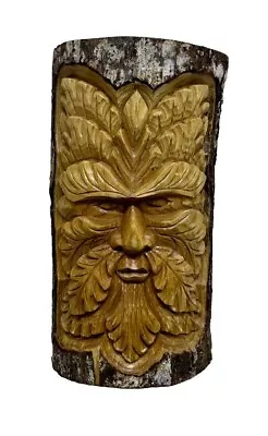 £38.99 • Buy Hand Carved Wooden XL Chunky Green Man 48cm Wall Plaque Log Statue Half Log .