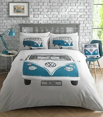 VW Volkswagen Camper Van KING DUVET COVER SET Blue Official Licensed Product • £34.99