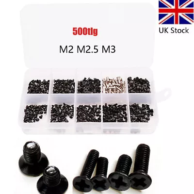 £7.20 • Buy 500pcs Phillips Machine Screws Set Small Black Countersunk Flathead Laptop M2-M3