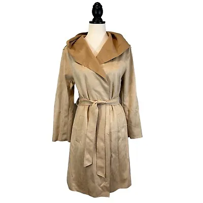Zara Faux Suede Hooded Trench Coat Belted Waist Camel Brown New W/ Tags Size S • $131.89