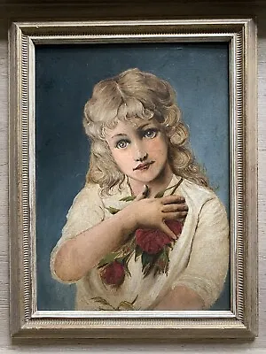 Original Antique Vintage Oil Painting Portrait Girl Child In Frame • £55