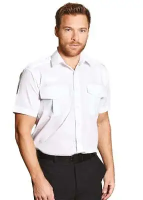 Disley Single Radio Loop Pilot Short Sleeve Button Up Shirt | White | Security  • £12.99