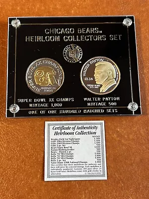 1994 Payton Bears Super Bowl .999 Fine 2 Coin Silver Medallion Set /100 24k Gold • $399.99