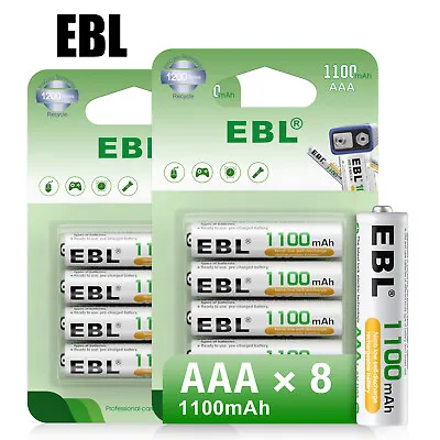 EBL 8 Pack Rechargeable AAA Batteries 1100mAh 1.2V Ni-MH Triple A Battery NiMH • $10.99