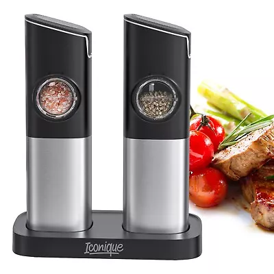 Iconique Electric Salt And Pepper Grinder Mill Set - Gravity Fed Rechargeable • £25.99