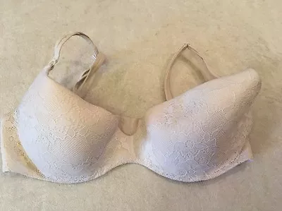 Victoria's Secret Bra Angels Secret Embrace 34D Demi White Lace • $7.37