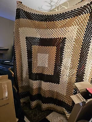 Vintage Crochet Afghan Granny Square Blanket • $29.99