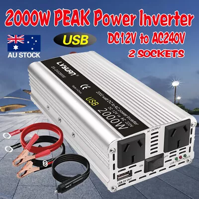 Power Inverter 2000W Peak 12V DC To 240V AC Caravan Converter USB Adapter Trip • $47.99