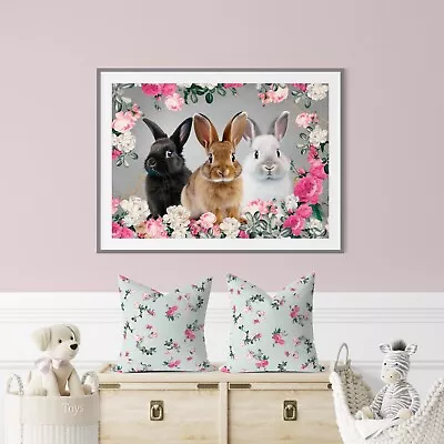 Wall Art Print Canvas Photo Poster Painting Bunny Rabbit Floral Baby Nursery • $7.50