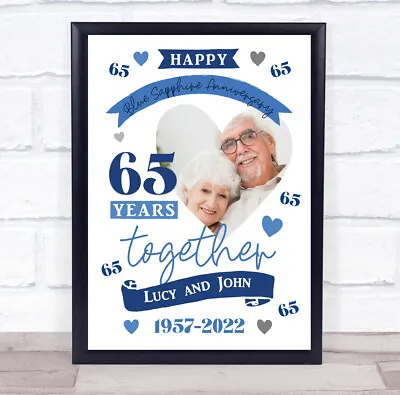 £8.29 • Buy 65 Years Together 65th Wedding Anniversary Blue Sapphire Photo Gift Print
