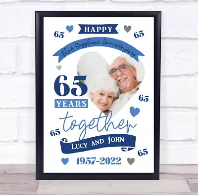 £8.29 • Buy 65 Years Together 65th Wedding Anniversary Blue Sapphire Photo Gift Print