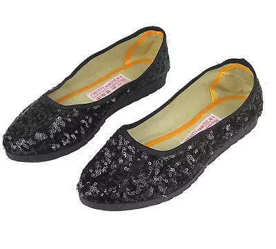 Women's Sequin Ballet Flats Shoes In Black Gold Silver Sizes 37-40 New • $15.99