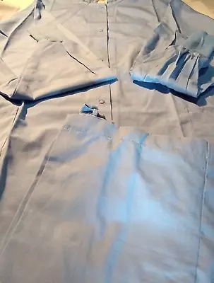 Medical Uniform Lab Coat Snap Button Front Long Sleeve Top Pants Set Blue Large • $25.99
