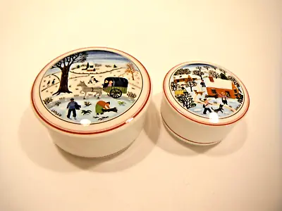 2 Villeroy & Boch Naif Christmas Covered Trinket Boxes 4  & 3  • $14.99