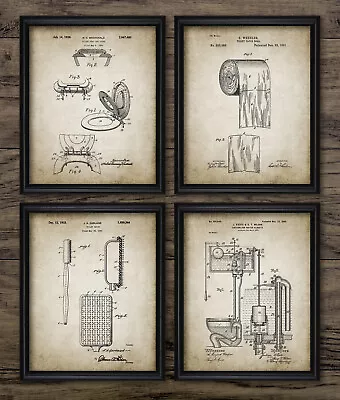 Toilet Patent Prints Set Of 4 Vintage Style Wall Art • $24.89