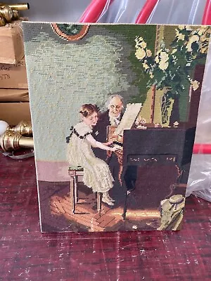 Vintage Needlepoint Art Picture  The Music Lesson  29x23 • $50