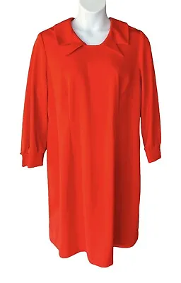 Vintage Women’s Dress Orange Retro Mod Collared Long Sleeves Relaxed Fit • $20