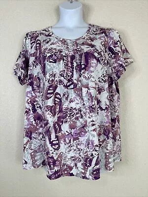 Roaman's Womens Plus Size 1X (22/24) Purple Butterfly Scoop T-shirt Short Sleeve • $16.99
