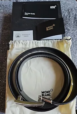 Montblanc Black Leather Belt 30mm & Silver/Black Sliding Plate Buckle (118421) • $320
