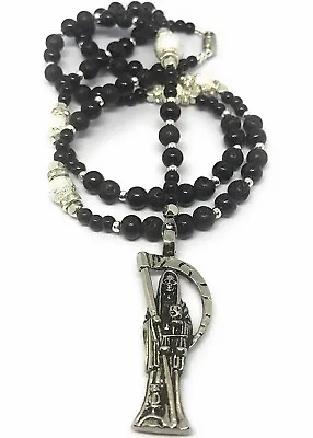 Holy Death’S Lava Stones Rosary. Rosario De La Santa Muerte Con Piedras Lava. • $36.50