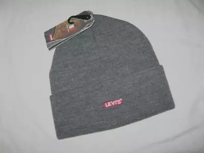 BNWT  LEVIS   Knitted Cuff Beanie Hat  Grey  Made In Italy • £15.29