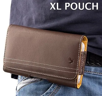 XL LARGE Phones - BROWN Leather Horizontal Pouch Holder Belt Clip Holster Case • $9.60