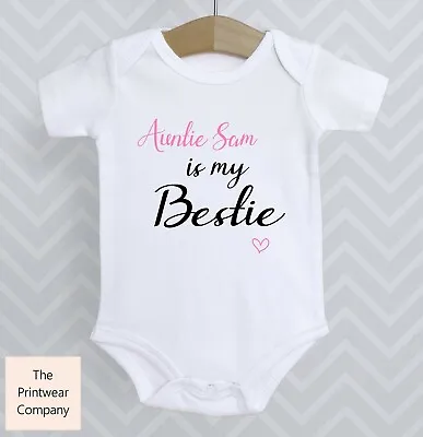 Personalised Auntie Is My Bestie Bodysuit Babygrow Baby Grow Shower Aunty Gift  • £4.98