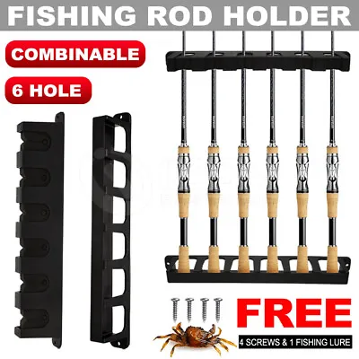 $15.99 • Buy 6-Rod Rack Fishing Pole Holder Tackle Wall Fishing Rod Storage Fixed Stand AU
