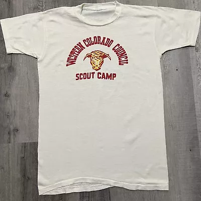 Vintage 1950s-60s Western Colorado Council White Boy Scout Camp T-SHIRT BSA • $98