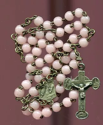 Vintage Catholic Pink Glass Bead Rosary Our Lady Of Lourdes • £24.12