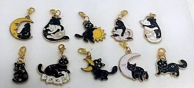 Charm Clip-On Black Cat Moon Sun Star Bracelet Purse Zipper Backpack Keychain • $2.83