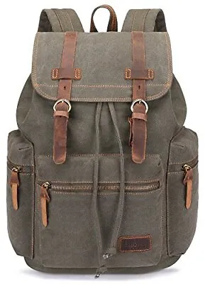 Vintage Backpack Leather Trim Casual Bookbag Men Women Laptop Travel Rucksack • $50.24