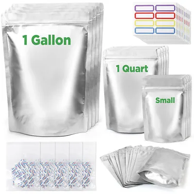 $24.99 • Buy 100pcs Mylar Bags For Food Storage With Oxygen Absorbers Resealable 10 Mil