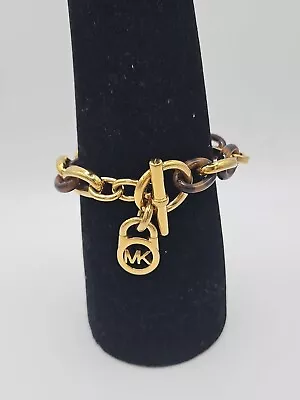 Michael Kors Gold Tone & Resin Tortoise Colored Toggle Chain Bracelet • $26.99