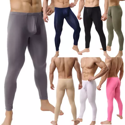 Mens Smooth Bulge Pouch Long Johns Tight Fit Pants Basic Underpants Underwear • $13.99