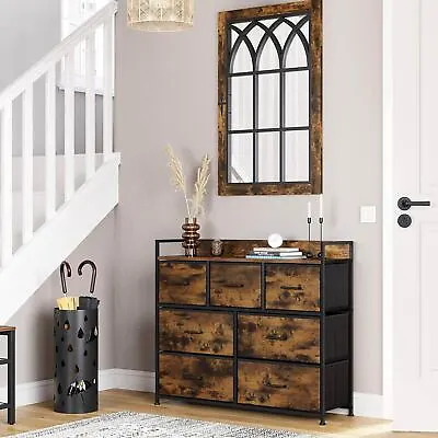Large Industrial Bedroom Chest Of Drawers Storage Dresser Unit 7 Fabric Drawers • £79.74