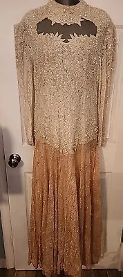 La Divina New York Vtg Maxi Rayon Lined Ivory Lace W/lots Of Pearls Gown XL • $110